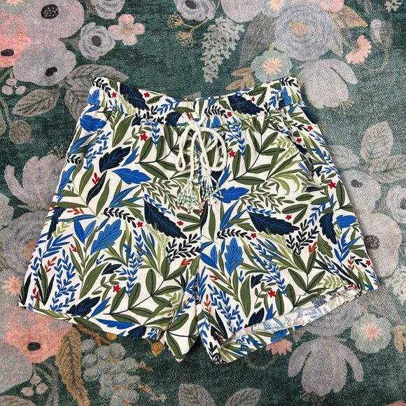 Joie Short Womens 8 Blue Green White Evelyn Tropical Beaded Linen Blend Medium - Picture 11 of 16